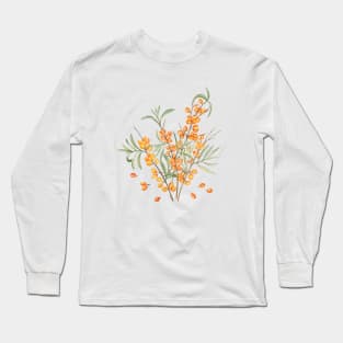 Sea Buckthorn Watercolor Illustration Long Sleeve T-Shirt